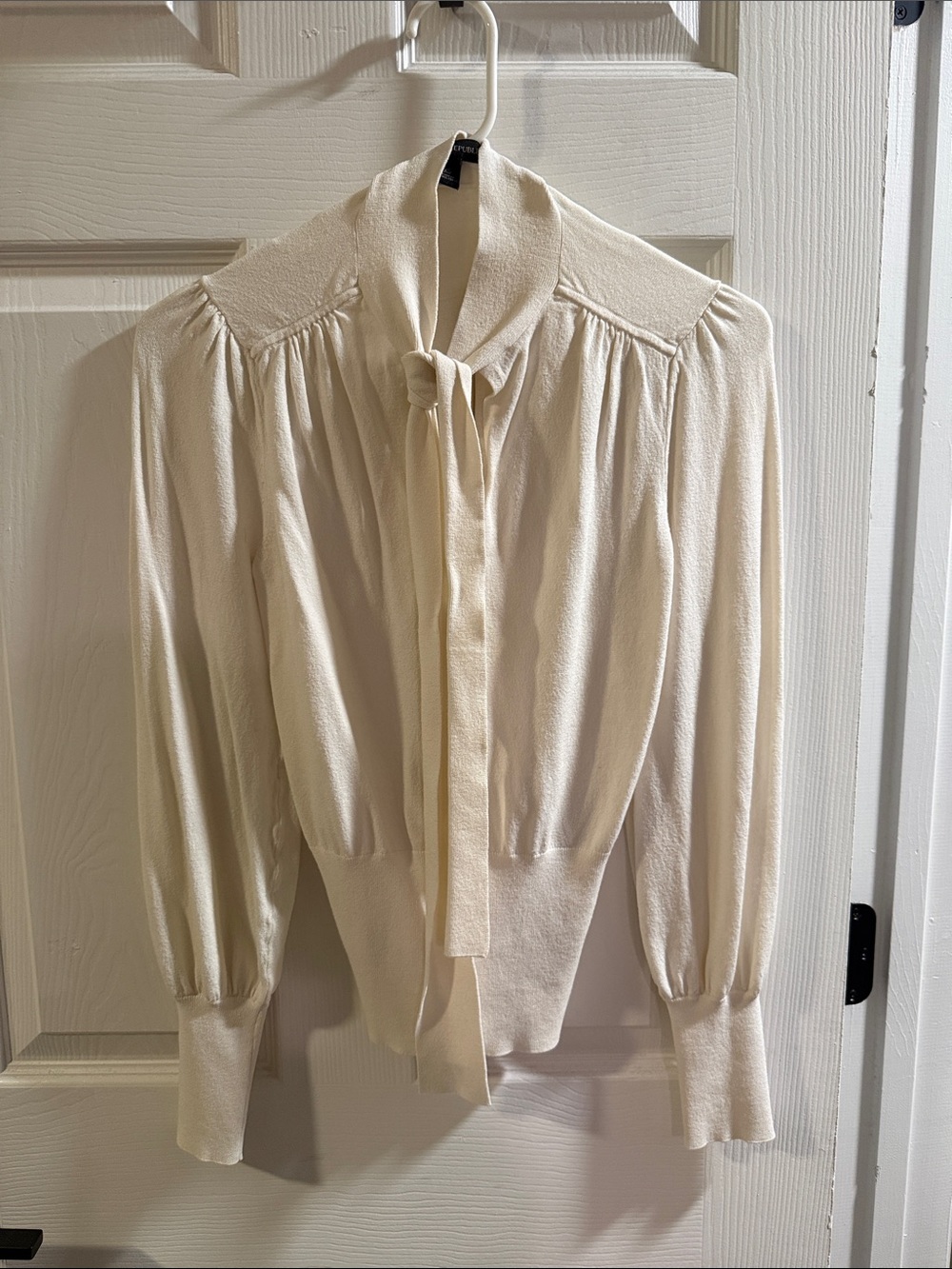 Banana Republic Cream Tie-Neck Blouse with Puff Sleeves